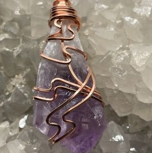 NWT Large Amethyst & Copper Wire-Wrapped Pendant 16" Copper Bal…